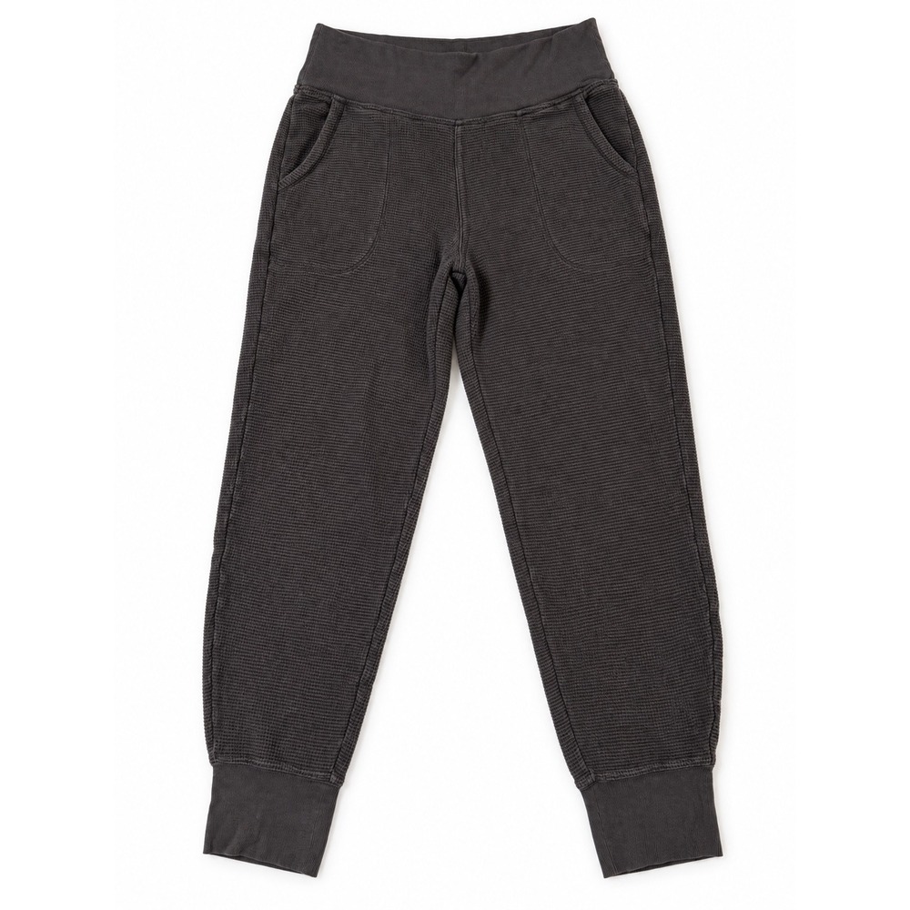 Athleta Womens Gray Waffle Knit Jogger Pants M Ribbed Thermal Lounge Pockets